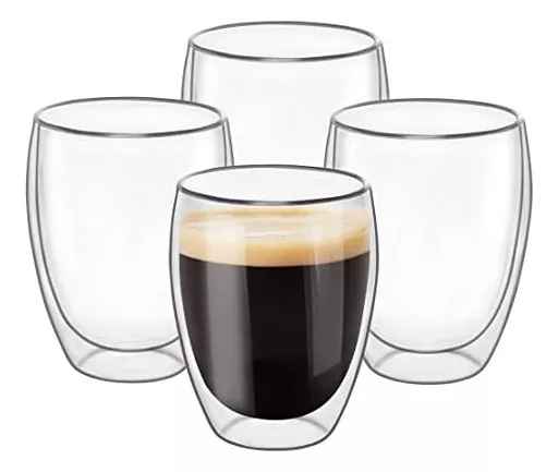 Juego 4 Tazas Café Doble Vidrio 350ml